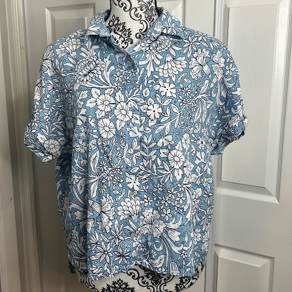 Rachel Ashwell Blue White Floral Linen Lightweight M - Picture 1 of 4